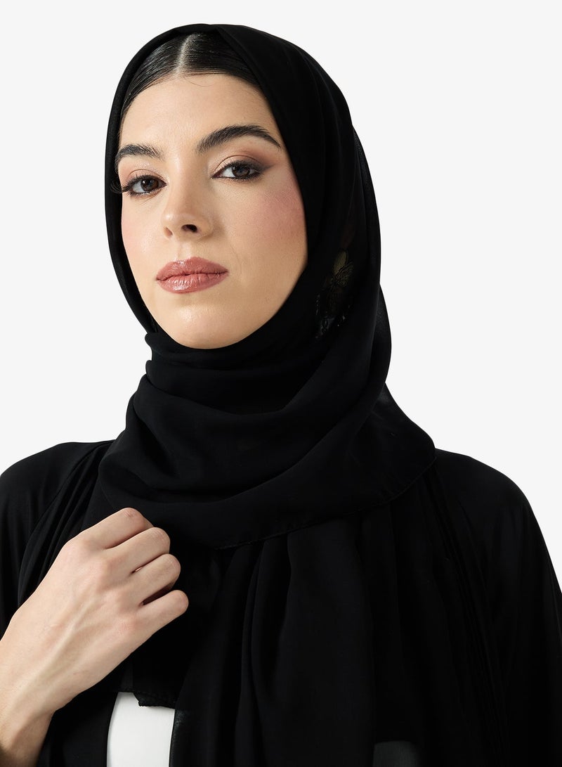 hayas closet Black Pleated Abaya With Sheila - Image 5